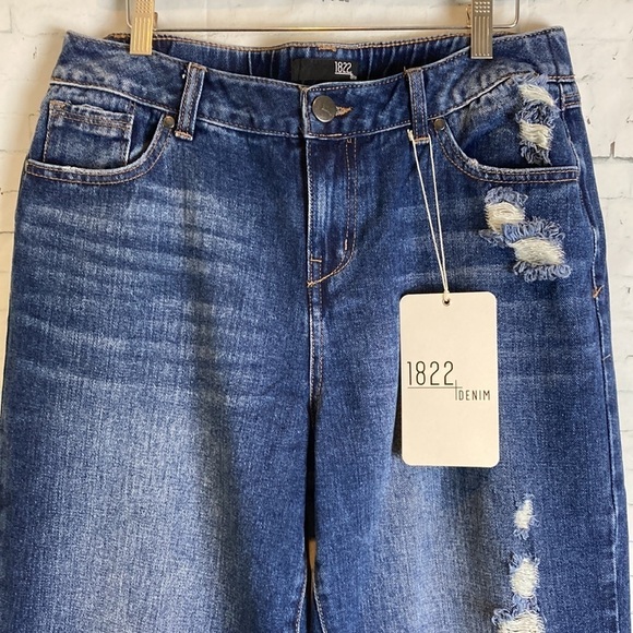 1822 DENIM NWT Minna Distressed Straight Leg Jeans No Gap Waistband Baggy Loose - Picture 3 of 16